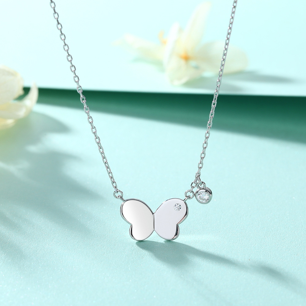 Ins style niche temperament necklace S925 sterling silver butterfly necklace collarbone chain student Korean version simple personality necklace